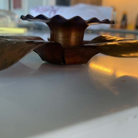 Vintage Hammered Copper Daffodil Taper Candle Holder - Picture 9 of 9